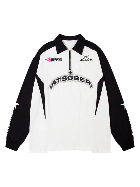 Thesupermade Star Contrast Color Long Sleeve Quarter Zipper Shirt