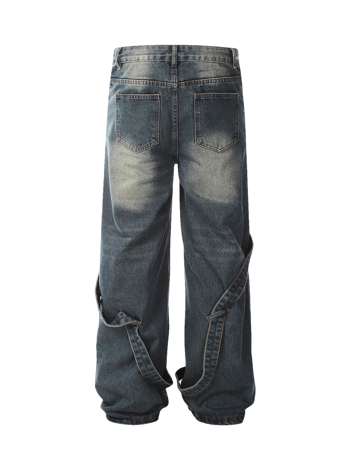 Verwaschene, dekonstruierte Split-Work-Jeans im Used-Look