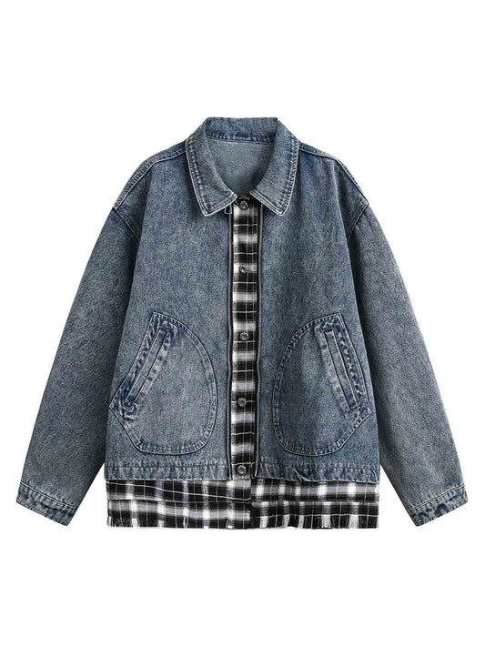 Zweiteilige Jeansjacke im Patchwork-Look mit verwaschenem Used-Look