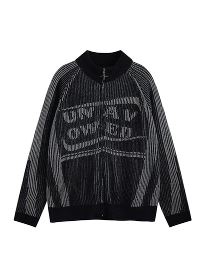 Thesupermade Stand Collar Cardigan Zip Up Sweater