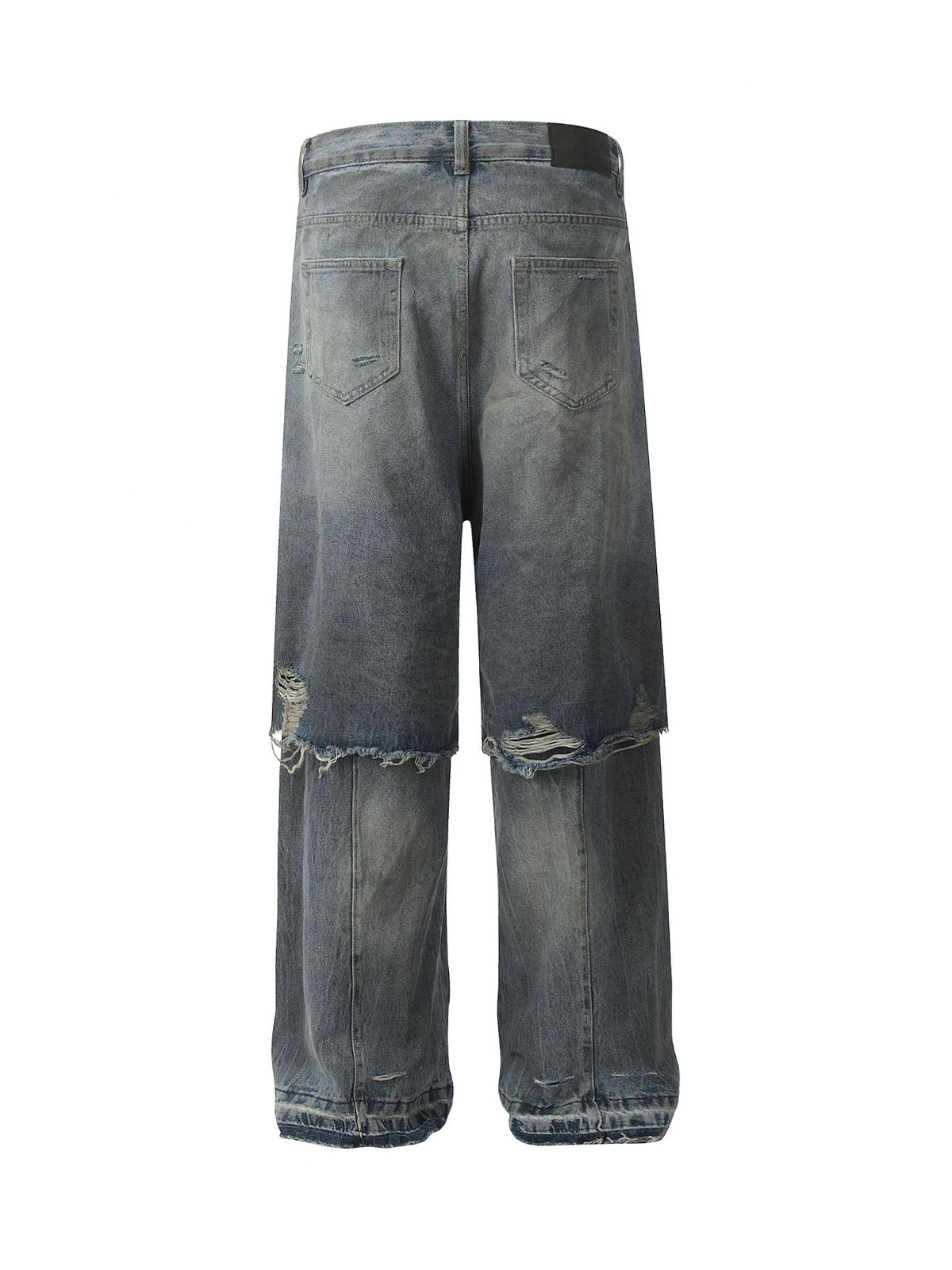 Retro Distressed Faux Two-Piece Ripped Jeans