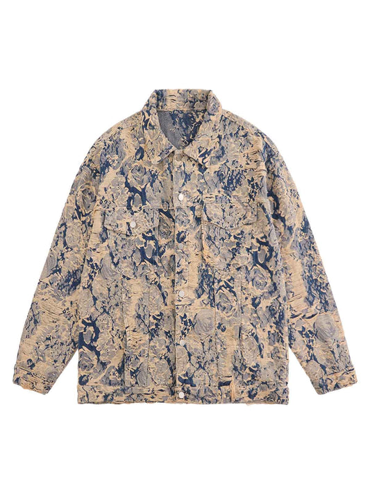 Jeansjacke im Distressed-Look aus Jacquard