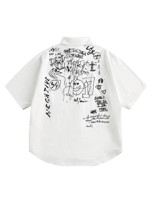 Fun Graffiti Print Short Sleeve Shirt