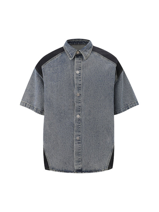Deconstructed Patchwork Short-Sleeve Cropped Denim Set