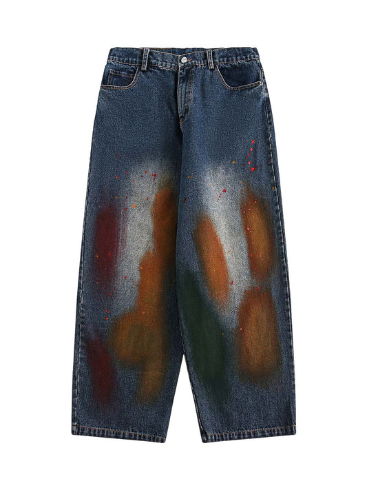 Gerade Jeans mit Graffiti-Print im Used-Look