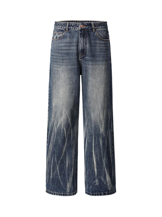 Gerade Jeans mit Batikmuster und Knittereffekt