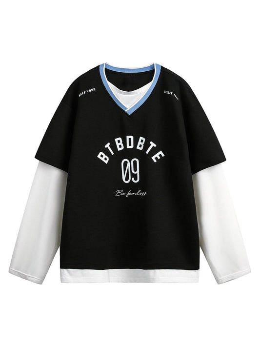 Zweiteiliges Langarm-T-Shirt mit Jersey-Print im Faux-Look – 2296