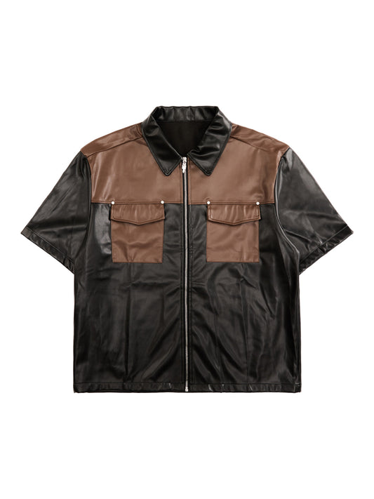 Gangster Rap Patchwork Kontrast Lederhemd