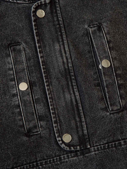 Verwaschenes Denim-Sweatshirt mit Kapuze und Metallreißverschluss im Used-Look