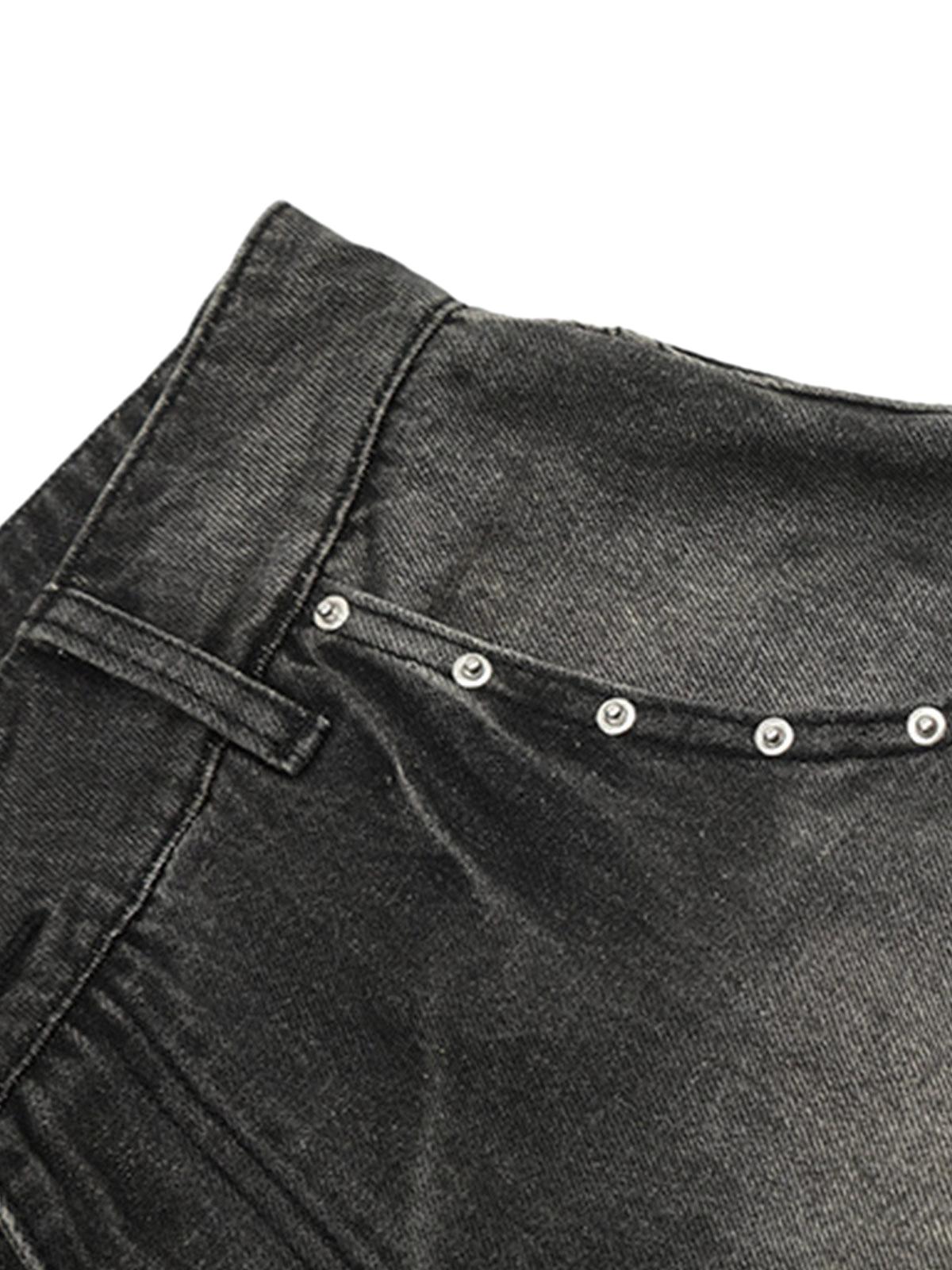 Thesupermade – Jeans-Jeanshose mit verwaschenem Vintage-Muster und Nieten im Farbverlauf 