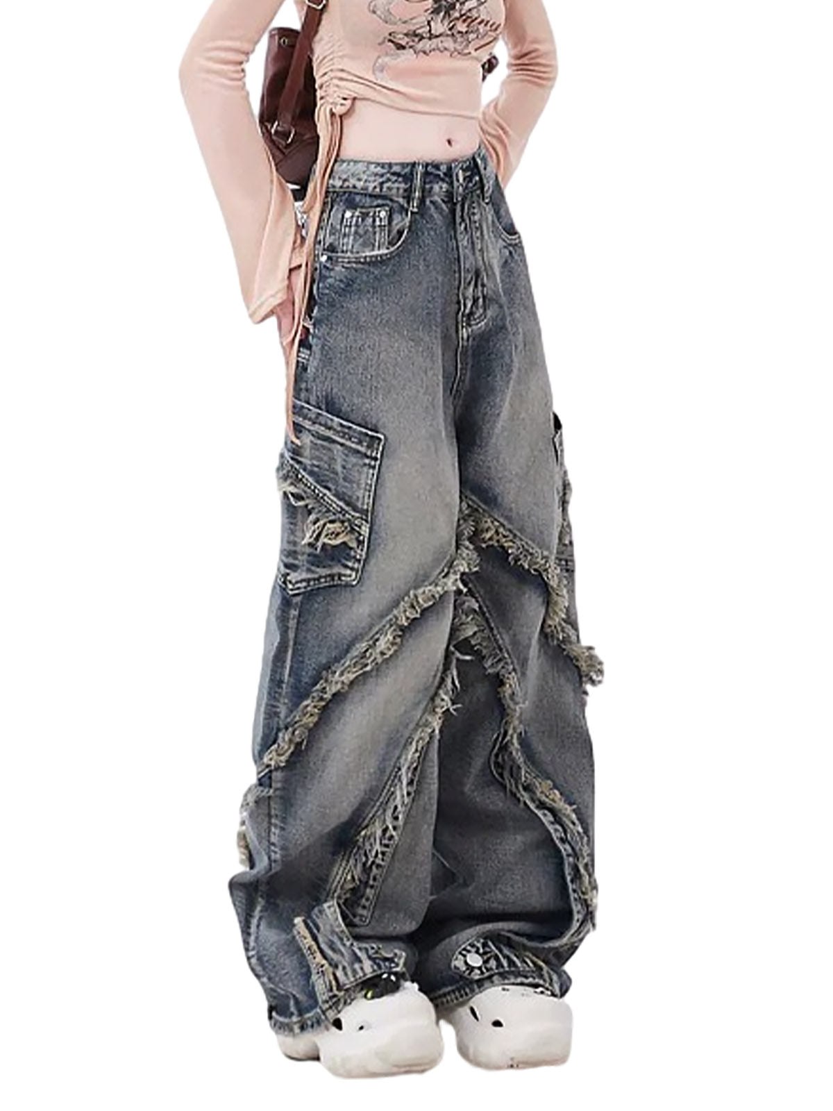 Thesupermade – Baggy-Jeans mit verwaschenen Seitentaschen und Raw Edge – 2303