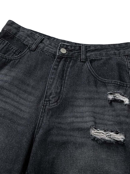 Gerade Jeans mit verwaschenen Camouflage-Nähten und Used-Look