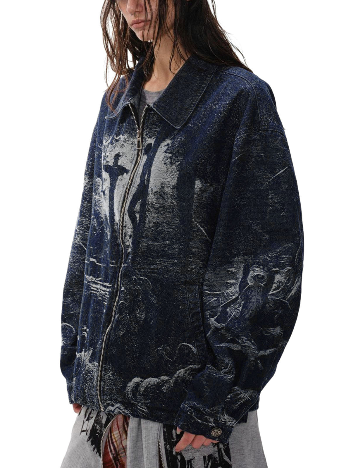 Jeansjacke mit gekreuztem Jacquard-Reißverschluss