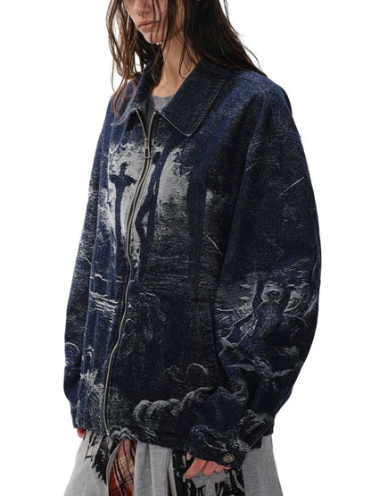 Jeansjacke mit gekreuztem Jacquard-Reißverschluss