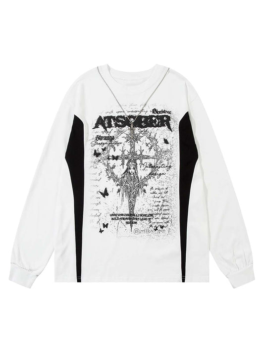 Thesupermade – Langärmliges T-Shirt mit Stern-Halskette und Kreuz-Grafik