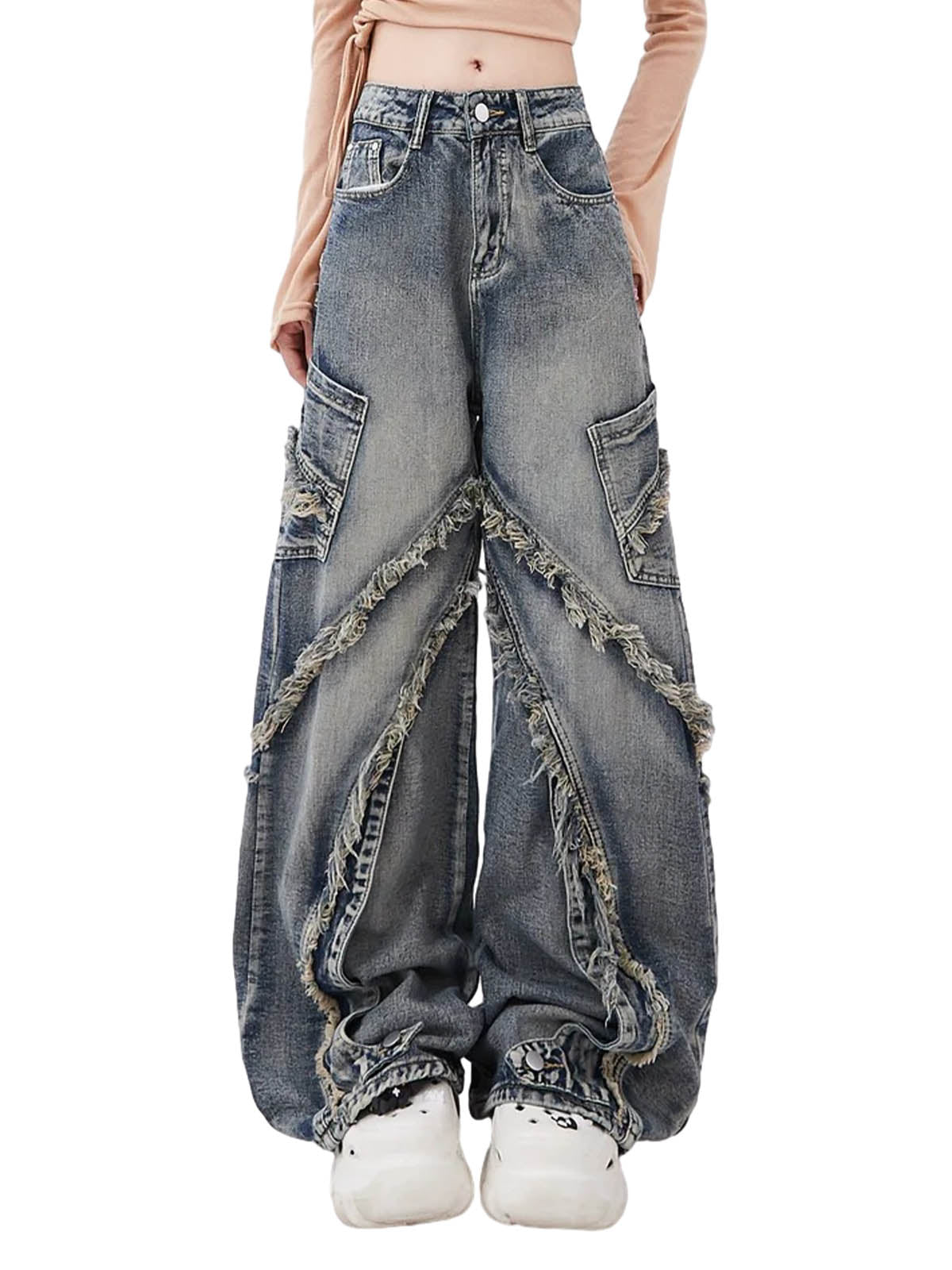 Thesupermade – Baggy-Jeans mit verwaschenen Seitentaschen und Raw Edge – 2303