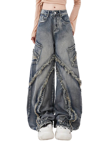 Thesupermade – Baggy-Jeans mit verwaschenen Seitentaschen und Raw Edge – 2303