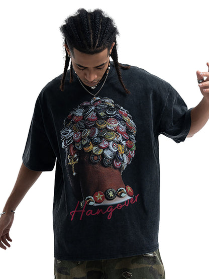 Street Washed Portrait Print T-shirt