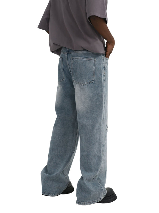 Thesupermade Hip-Hop Shining Cross Hot Diamond verwaschene Baggy-Jeans 