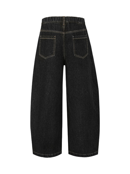 Baggy-Jeans mit Patchwork-Karomuster und Falten - 2334
