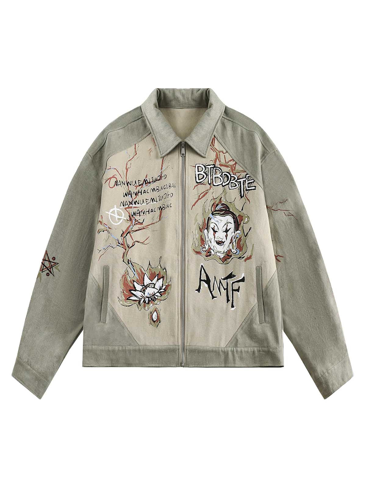 Thesupermade Jeansjacke mit Graffiti-Patchwork-Revers – 2224