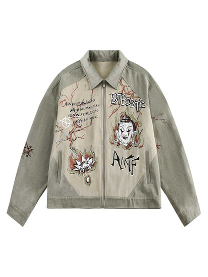 Thesupermade Jeansjacke mit Graffiti-Patchwork-Revers – 2224