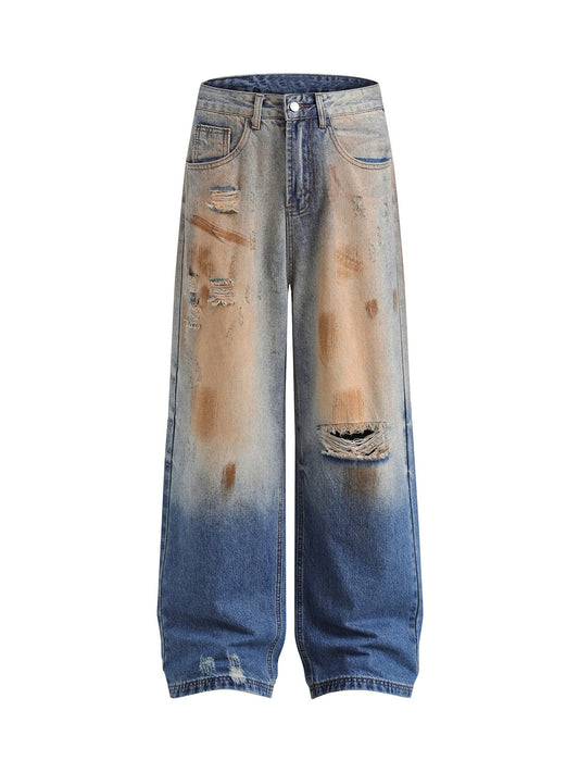 Thesupermade – Retro-Jeans im zerrissenen, verwaschenen Patina-Street-Hip-Hop-Look 