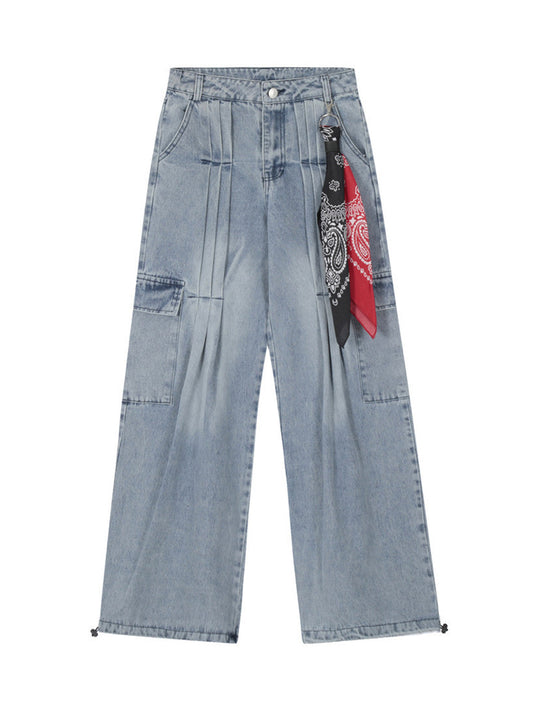 Baggy-Jeans mit Falten und Seitentuch