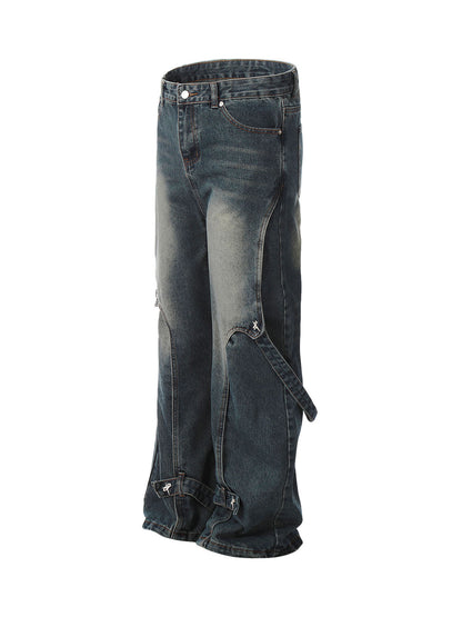 Verwaschene, dekonstruierte Split-Work-Jeans im Used-Look