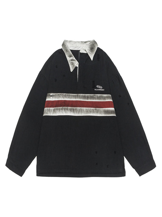 Langärmliges Poloshirt mit Dirty-Dye-Stickerei