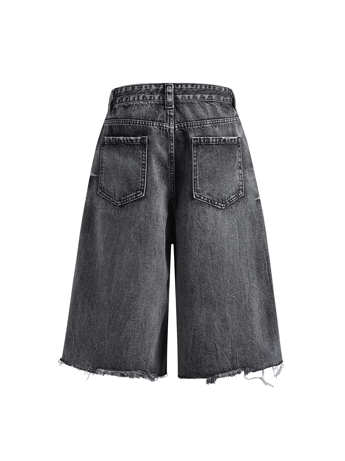 Kurze Jeanshose aus gewaschenem Patchwork-Denim im Used-Look