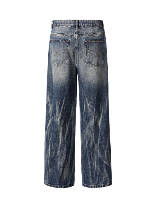 Gerade Jeans mit Batikmuster und Knittereffekt