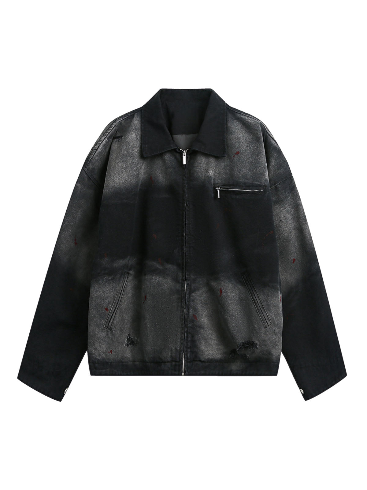 Zerrissene Jeansjacke mit Farbverlauf in verwaschener Tinte