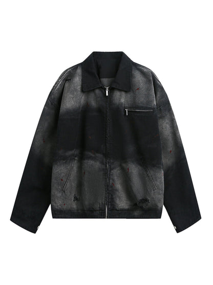 Zerrissene Jeansjacke mit Farbverlauf in verwaschener Tinte