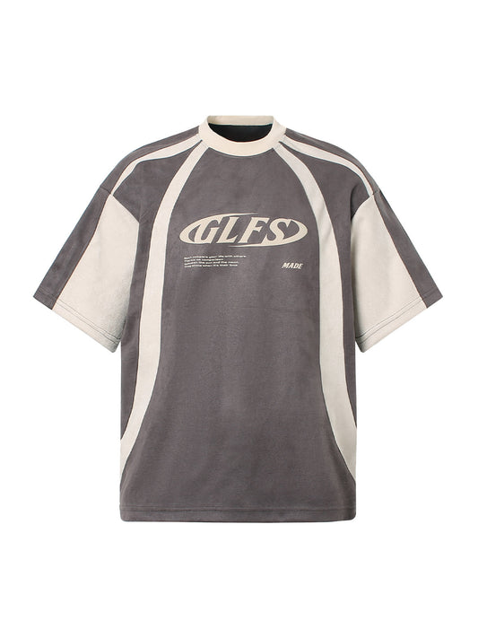 T-Shirt aus dekonstruiertem Jersey mit kontrastfarbenem Nähmuster