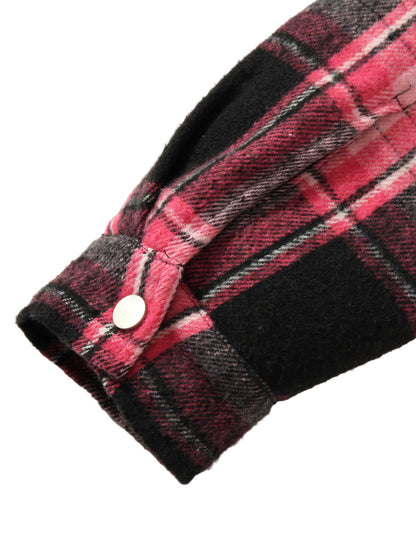 Thesupermade Beaded Fur Collar Padded Plaid Jacket