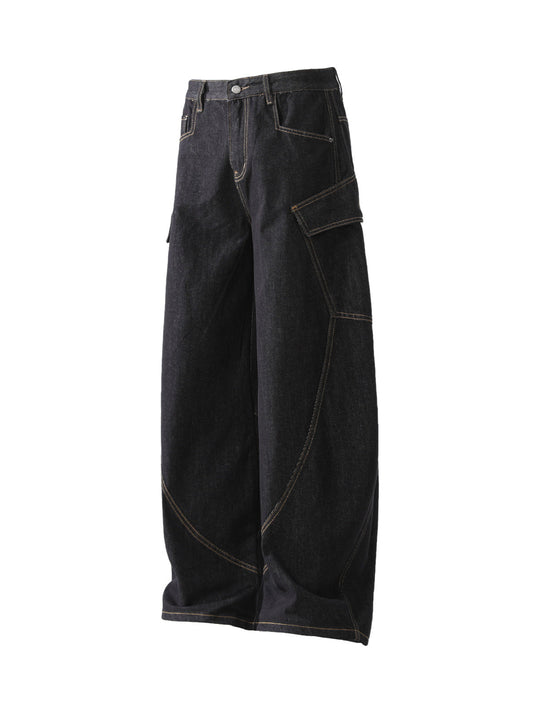 Dekonstruierte, gewaschene Barrel-Cargojeans mit mehreren Taschen