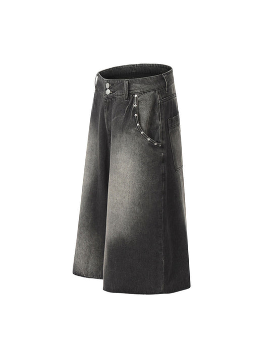 Thesupermade – Jeans-Jeanshose mit verwaschenem Vintage-Muster und Nieten im Farbverlauf 