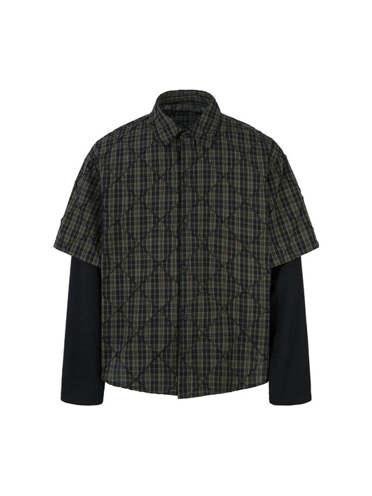 Zweiteiliges Poloshirt aus schwerem, kariertem, plissiertem und gestreiftem Kunstleder