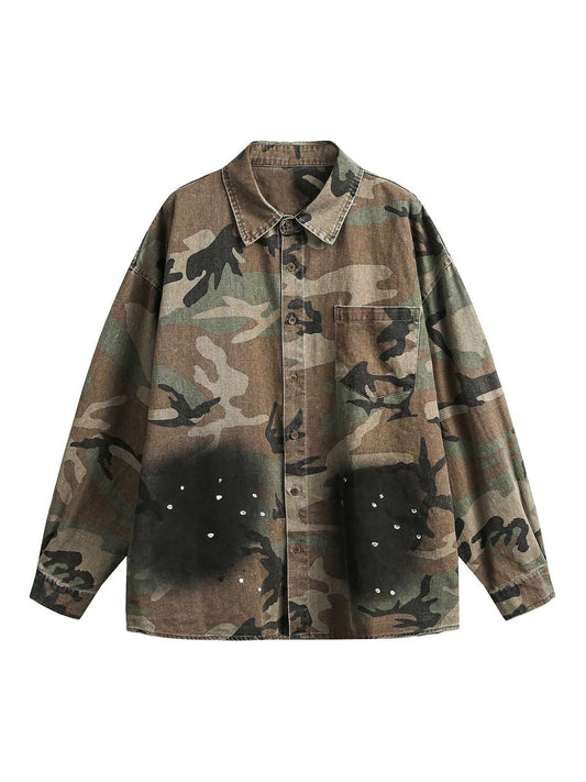 Camouflage-gewaschenes Distressed-Jeanshemd