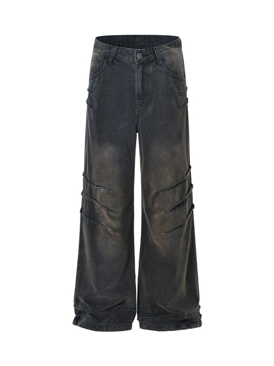Gewaschene, gerade Jeans mit Bundfalten - 2263
