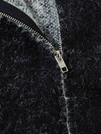 Thesupermade Fuzzy Zipper Hooded Sweater