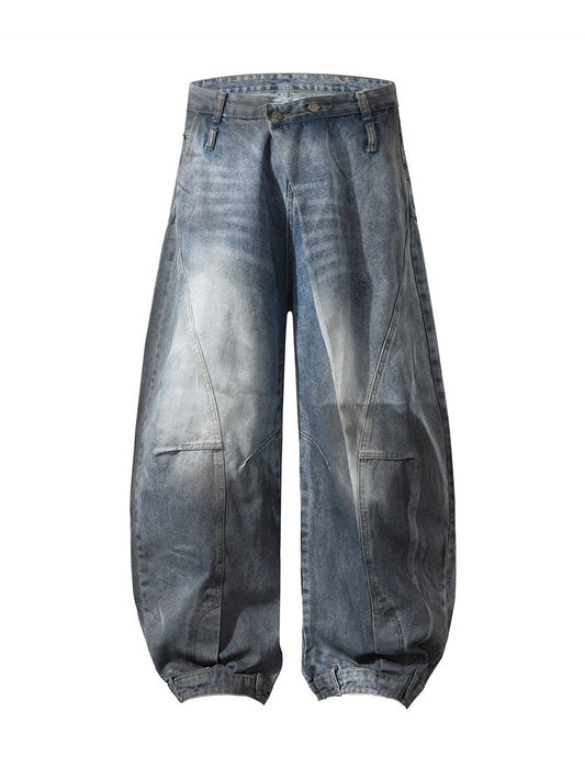 Washed Dirty Dye Dekonstruierte Barrel Jeans