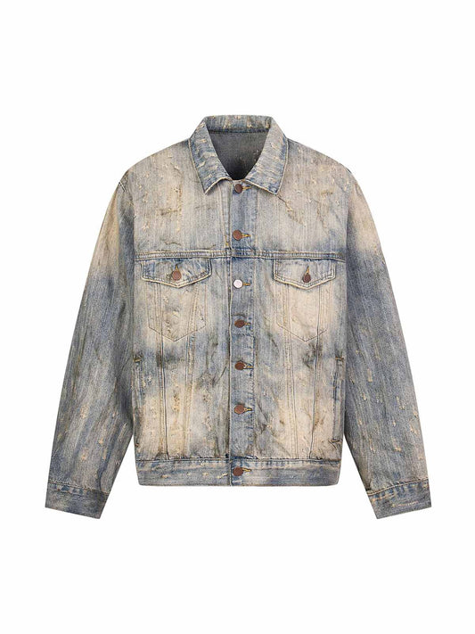 Schlammgefärbte Jeansjacke mit Strassbesatz im Used-Look – 2336