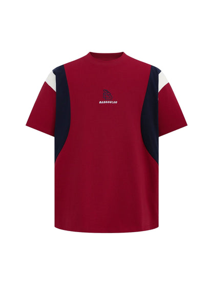 Retro Contrast Color Stitching Embroidered Letter Jersey T-shirt