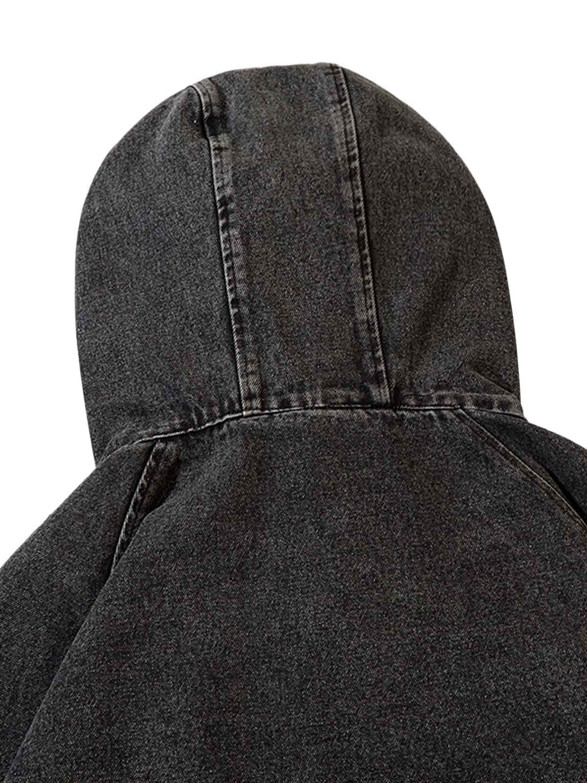 Verwaschenes Denim-Sweatshirt mit Kapuze und Metallreißverschluss im Used-Look