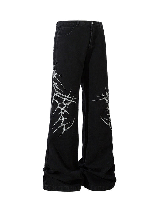 Gerade Jeans mit grafischer Stickerei – 2280