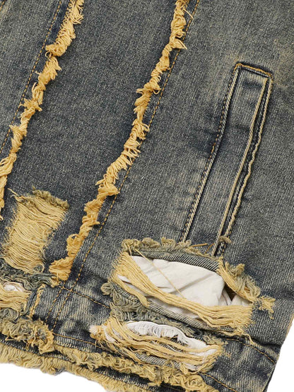 Thesupermade Raw Edge Distressed Denim Jacket
