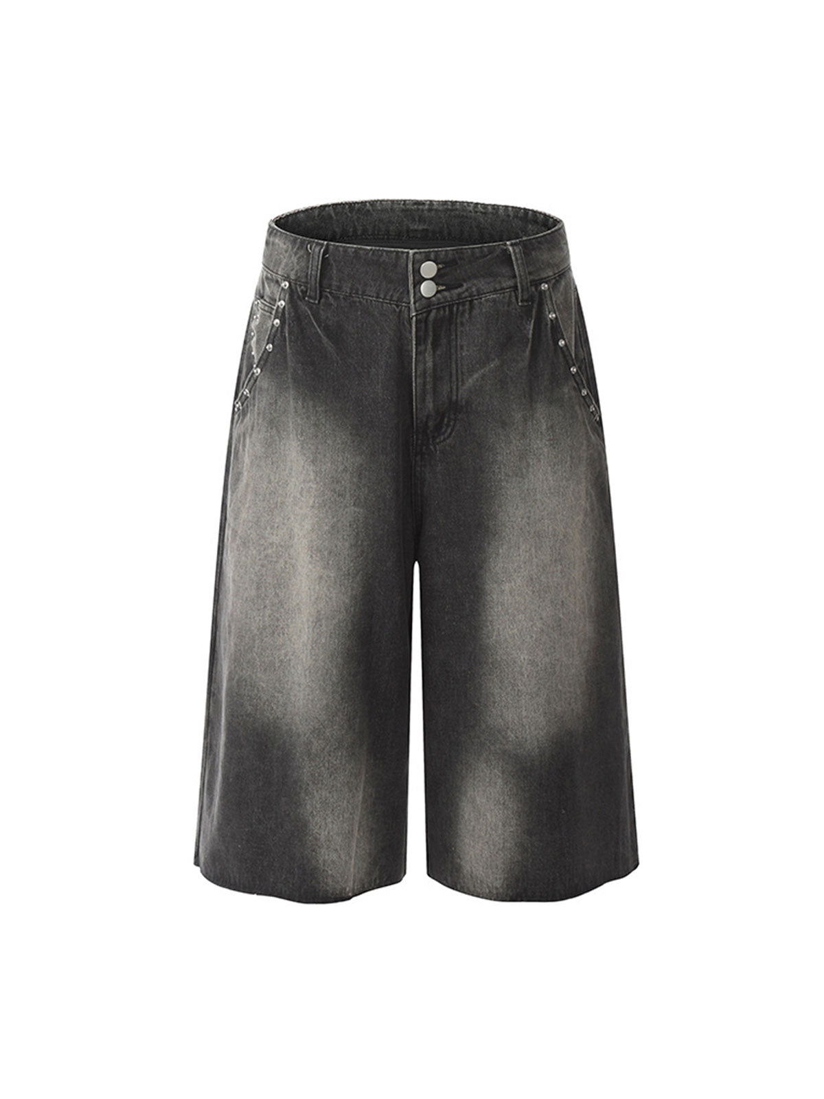 Thesupermade – Jeans-Jeanshose mit verwaschenem Vintage-Muster und Nieten im Farbverlauf 