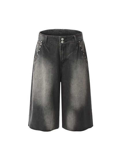 Thesupermade – Jeans-Jeanshose mit verwaschenem Vintage-Muster und Nieten im Farbverlauf 